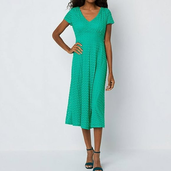 perceptions short sleeve midi fit flare dress Perceptions Womens Plus Midi Round Neck Short Sleeve Flutter Fit + Flare Dress, Color: Eggplant